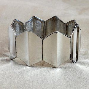 Stunning Italian Sterling Silver Modernist Bracelet wide hexagonal panel links